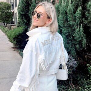 NWT - White Jean Jacket, "MRS" - Size Medium
